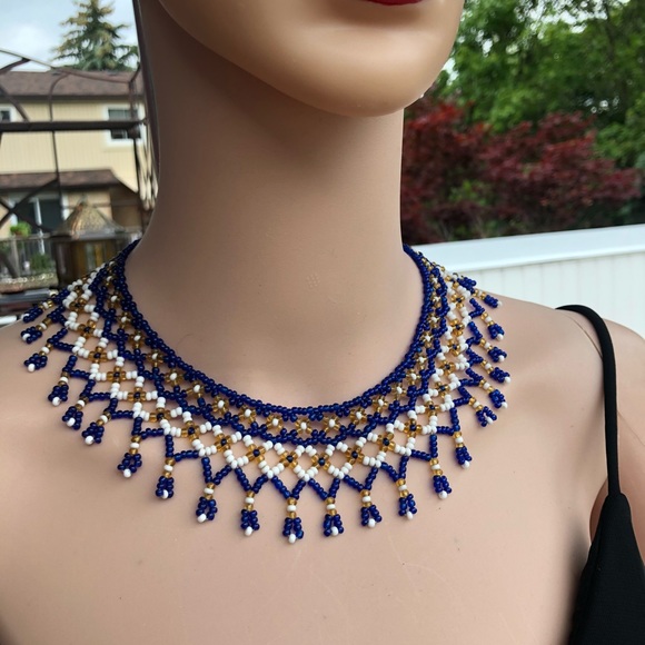 Vintage cleopatra indian seed bead necklace collar - Picture 7 of 9